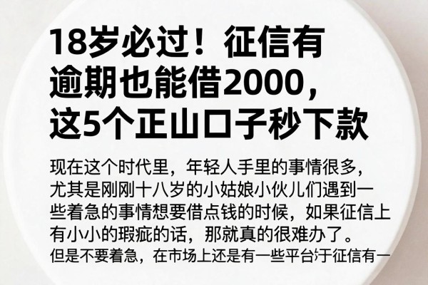 18岁必过!征信有逾期也能借2000,这5个正规口子秒下款