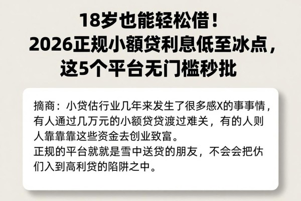 18岁也能轻松借!2026正规小额贷利息低至冰点,这5个平台无门槛秒批