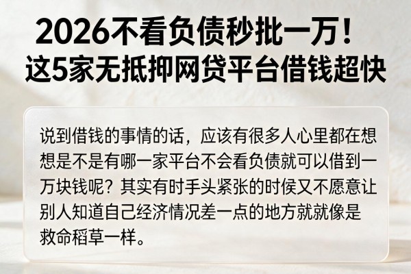 2026不看负债秒批一万！这5家无抵押网贷平台借钱超快