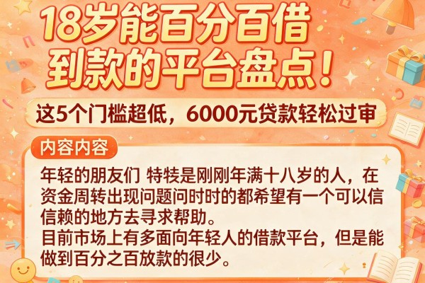 18岁能百分百借到款的平台盘点！这5个门槛超低，6000元贷款轻松过审