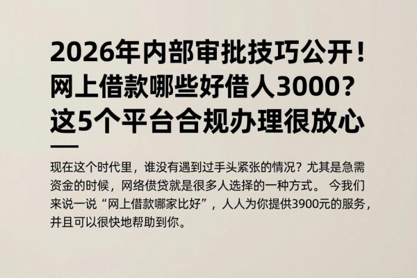 2026年内部审批技巧公开！网上借款哪些好借人人3000？这5个平台合规办理很放心