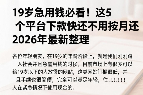 19岁急用钱必看!这5个平台下款快还不用按月还,2026年最新整理