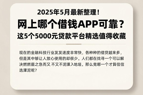 2025年5月最新整理！网上哪个借钱APP可靠？这5个5000元贷款平台精选值得收藏
