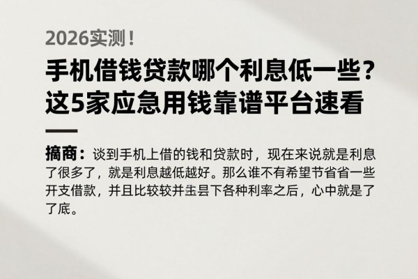 2026实测!手机借钱贷款哪个利息更低一些?这5家应急用钱靠谱平台速看