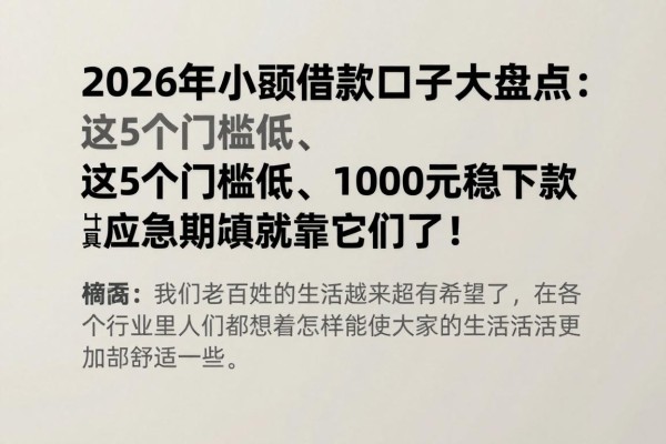 2026年小额借款口子大盘点:这5个门槛低、1000元稳下款,应急周转就靠它们了!