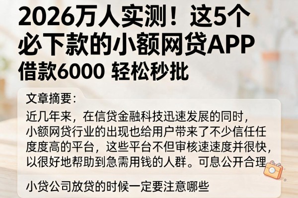 2026万人实测！这5个必下款的小额网贷APP，借款6000轻松秒批