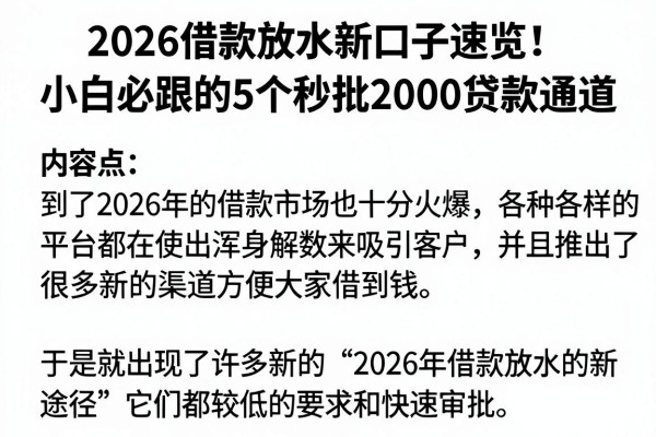 2026借款放水新口子速览!小白必跟的5个秒批2000贷款通道