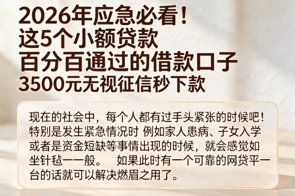 2026年应急必看！这5个小额贷款百分百通过的借款口子，3500元无视征信秒下款