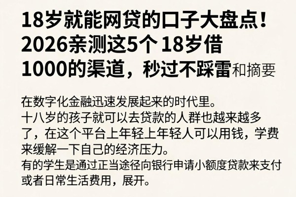 18岁就能网贷的口子大盘点！2026亲测这5个18岁借1000的渠道，秒过不踩雷