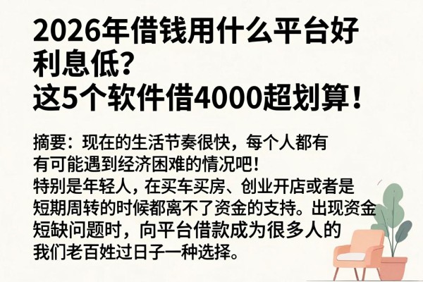 2026年借钱用什么平台好利息低?这5个软件借4000超划算,快收藏!