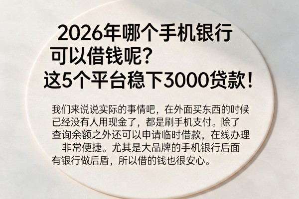 2026年哪个手机银行可以借钱呢？这5个平台稳下3000贷款！