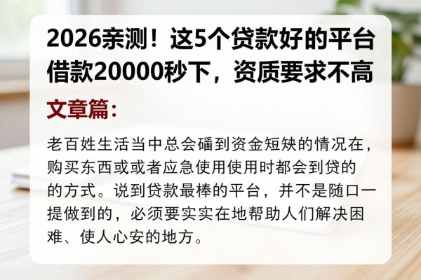 2026亲测！这5个贷款最好的平台，借款20000秒下，资质要求不高