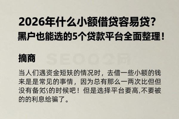 2026年什么小额借贷容易贷?黑户也能选的5个贷款平台全面整理!