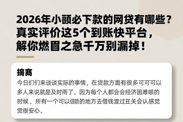 2026年小额必下款的网贷有哪些?真实评价这5个到账快平台,解你燃眉之急千万别漏掉!