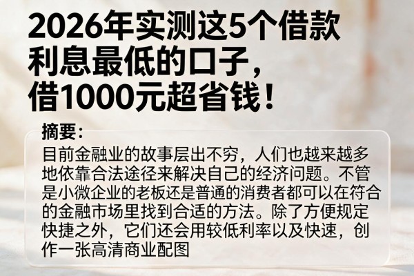 2026年实测这5个借款利息最低的口子，借1000元超省钱！