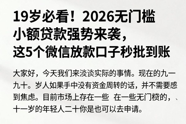 19岁必看！2026无门槛小额贷款强势来袭，这5个微信放款口子秒批到账