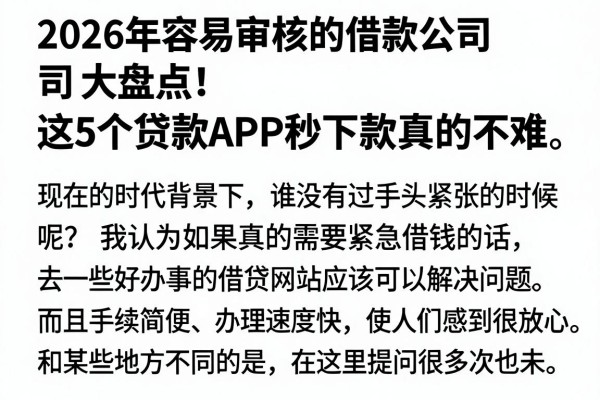 2026年容易审核的借款公司大盘点!这5个贷款APP秒下款真的不难