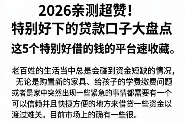2026亲测超赞!特别好下的贷款口子大盘点,这5个特别好借的钱的平台速收藏