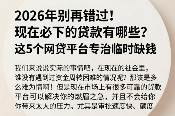 2026年别再错过！现在必下的贷款有哪些？这5个网贷平台专治临时缺钱