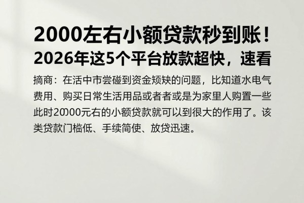 2000左右的小额贷款秒到账！2026年这5个平台放款超快，速看