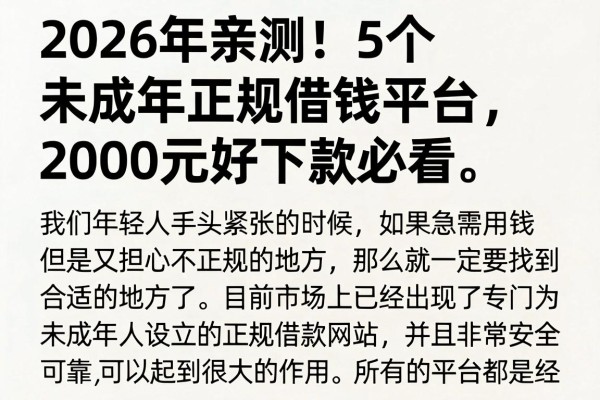 2026年亲测！5个未成年正规借钱平台，2000元好下款必看