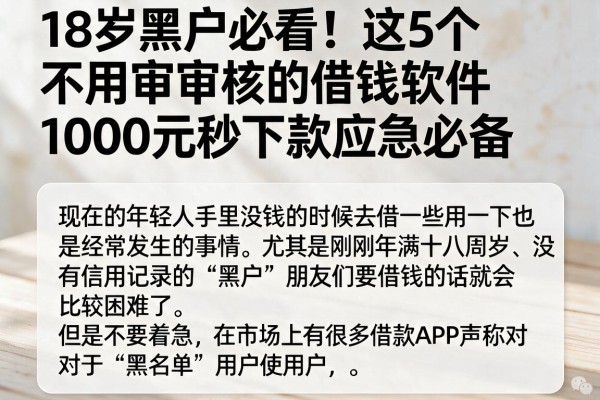 18岁黑户必看！这5个不用审核的借钱软件，1000元秒下款应急必备