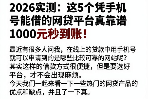 2026实测:这5个凭手机号能借的网贷平台真靠谱,1000元秒到账!