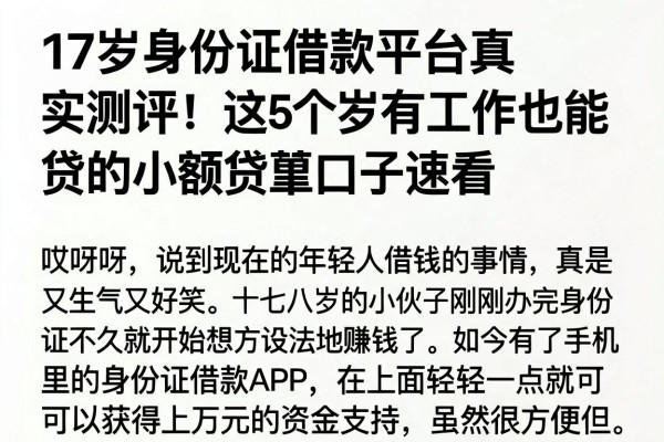 17岁身份证借款平台真实测评!这5个20岁有工作也能贷的小额贷款口子速看