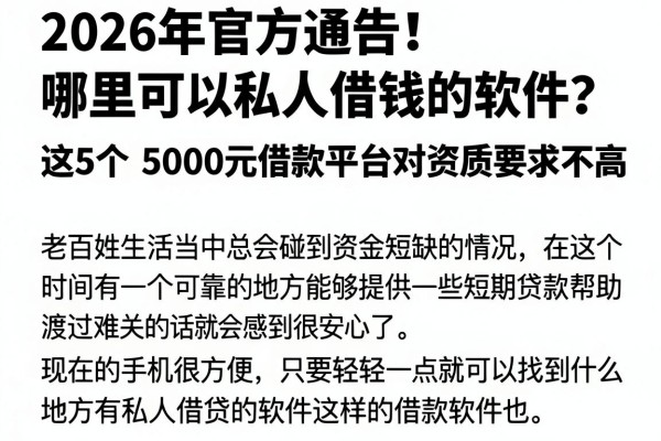 2026年官方通告!哪里可以私人借钱的软件?这5个5000元借款平台对资质要求不高