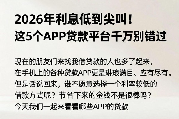 2026年利息低到尖叫!这5个APP贷款平台千万别错过