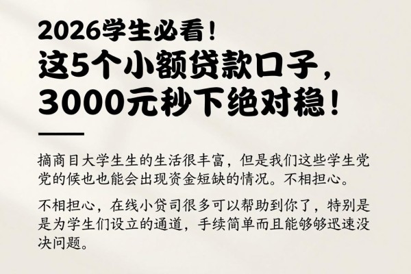 2026学生必看!这5个小额贷款口子,3000元秒下绝对稳!