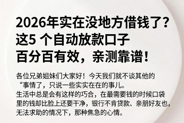 2026年实在没地方借钱了?这5个自动放款口子百分百有效,亲测靠谱!