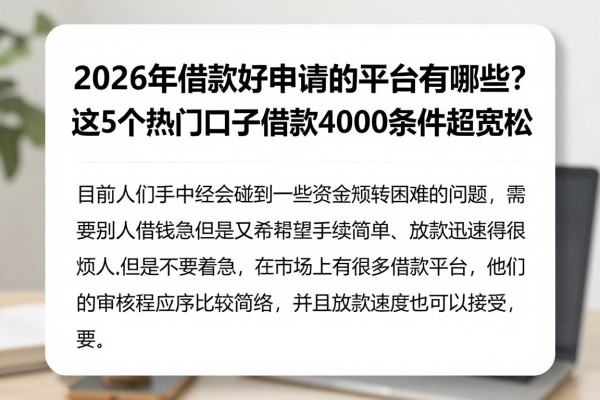 2026年借款好申请的平台有哪些?这5个热门口子借款4000条件超宽松