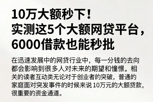 10万大额秒下!实测这5个大额网贷平台,6000借款也能秒批