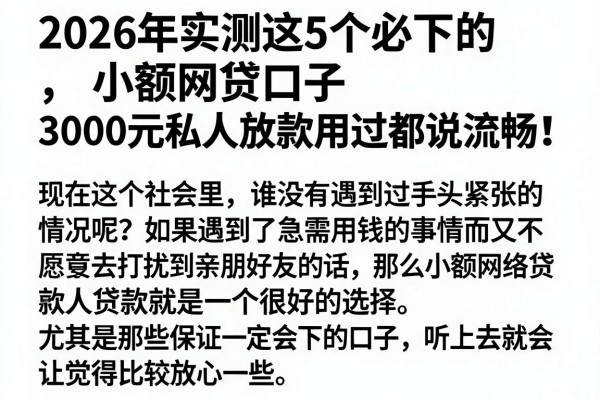 2026年实测这5个必下的小额网贷口子,3000元私人放款用过都说流畅!