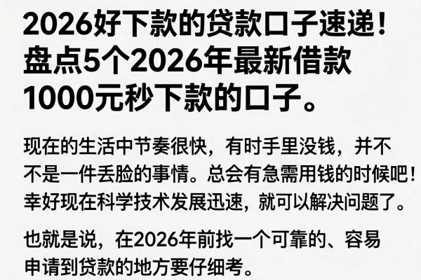 2026好下款的贷款口子速递！盘点5个2026年最新借款1000元秒下款的口子