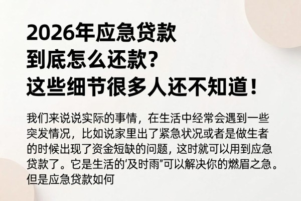 2026年应急贷款到底怎么还款？这些细节很多人还不知道！
