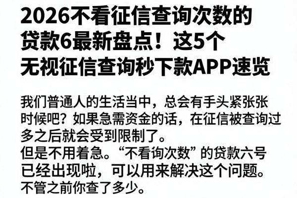 2026不看征信查询次数的贷款6最新盘点!这5个无视征信查询秒下款APP速览