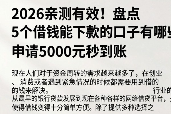 2026亲测有效!盘点5个借钱能下款的口子有哪些,申请5000元秒到账