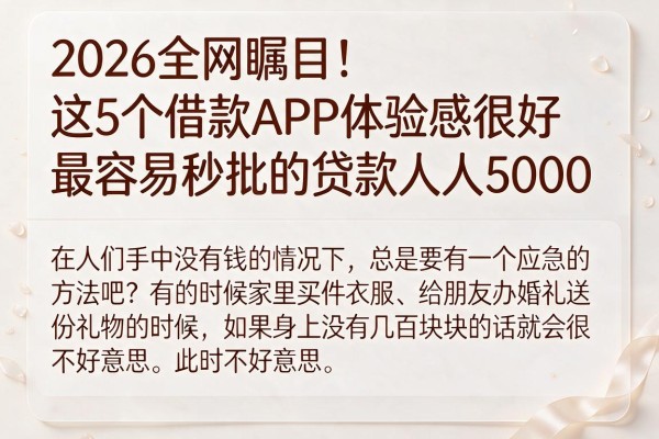 2026全网瞩目！这5个借款APP体验感很好，最容易秒批的贷款人人5000