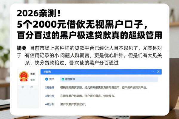 2026亲测！5个2000元借款无视黑户口子，百分百过的黑户极速贷款真的超级管用