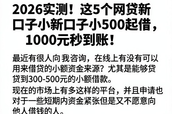 2026实测!这5个网贷新口子小500起借,1000元秒到账!
