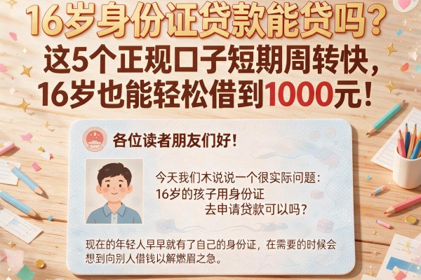16岁身份证贷款能贷吗？这5个正规口子短期周转快，16岁也能轻松借到1000元！