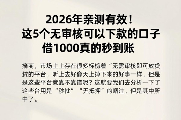 2026年亲测有效!这5个无审核可以下款的口子,借1000真的秒到账