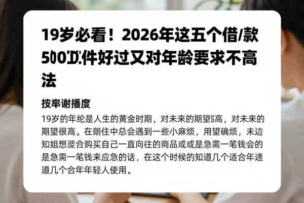 19岁必看！2026年这五个借款5000的网贷软件好过又对年龄要求不高