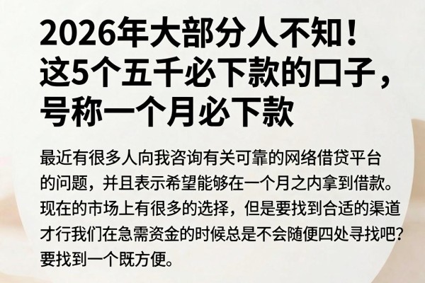 2026年大部分人不知!这5个五千必下款的口子,号称一个月必下款