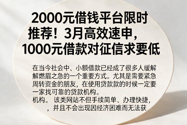 2000元借钱平台限时推荐！3月高效速申，1000元借款对征信要求低