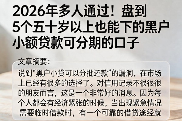 2026年多人通过！盘点5个五十岁以上也能下的黑户小额贷款可分期的口子