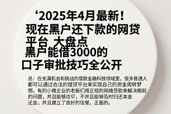 2025年4月最新！现在黑户还下款的网贷平台大盘点，黑户能借3000的口子审批技巧全公开