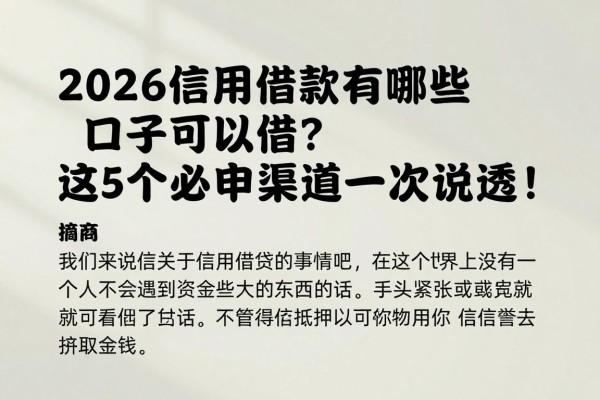 2026信用借款有哪些口子可以借?这5个必申渠道一次说透!